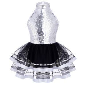 Kids Girls Sequins Ballet Jersey Costume Gymnastics Leotard Figure Skating Latin Jazz Dance Performance Mesh Tutu Skirted Dress2026