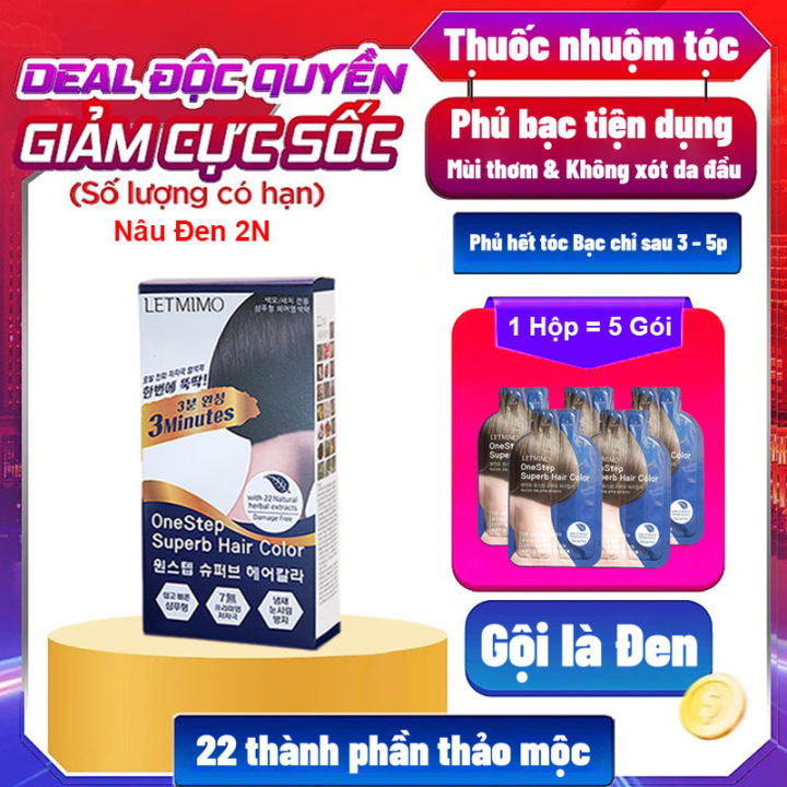 Thuốc nhuộm tóc bạc tại nhà LETMIMO nhập khẩu Hàn Quốc hộp 5 gói màu ...
