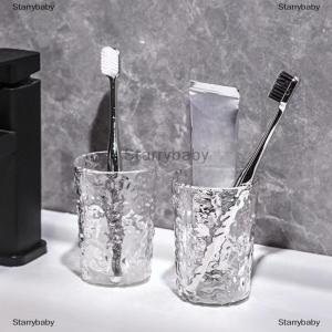 Star ถ้วยใส่น้ำยาบ้วนปากแปรงสีฟันพลาสติกพร้อมที่จับแก้วน้ำในบ้านห้องน้ำแบบพกพาที่วางแปรงสีฟันโปร่งใส