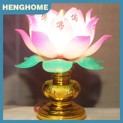 HENGHOME 1pcs Phật Giáo sen đèn đầy màu sắc sen đèn Máy tính để bàn trang trí ánh sáng cho nhà Thiền thờ phượng Phật Giáo Đền