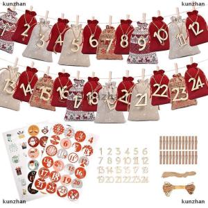 [COD] kunzhan Christmas Advent Calendar Bags 24 Days Countdown Calendar Burlap Bags Drawstring Gift Bags For Adults And Kids DIY Candy Bags