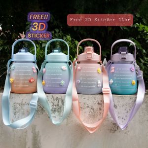Botol Minum Viral 13 Liter Plus Tali dan Stiker 2D 3D / Botol Minum Anak Lucu Gemoy Pastel