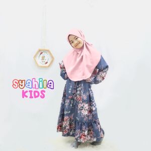 Pijar - Syahila Dress Anak Perempuan Bunga Baju Gamis Kids Set Hijab Umur 7-13 Tahun