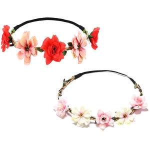 [haoh] ที่คาดผมแฟชั่นเจ้าสาวหวานดอกไม้สำหรับผู้หญิงสไตล์โบฮีเมียนดอกไม้มงกุฎดอกไม้เครื่องประดับผมสำหรับงานปาร์ตี้คอสเพลย์