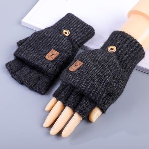 SWEET Solid Color Knitted Gloves Driving Gloves Thick Half-finger Gloves Soft Velvet Fingerless Gloves Male