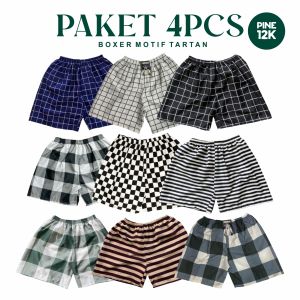 BOXER PAKET ISI 4 PCS Celana Pendek Pria Dewasa dan Wanita Hotpants Anak Terbaru Motif Tartan Kotak