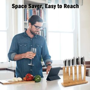 Magnetic Knife Holder Bamboo Knifes Holder Knife Scissors Organizer Knife Rack Knife Stand Block Kitchen Bar Strip Wall Magnet Bar Knife Rack Wall Mounted Easy Install Two Style Optional Christmas Decoration Gift