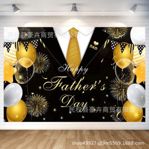 Hantar dari gudang tempatanNew blue Fathers Day backdrop with heart-shaped tie Fathers Day party decoration banner hanging flag hanging cloth