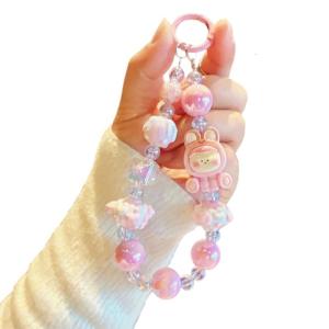 Phone Charms Beaded Phone Lanyard Wrist Strap Cartoon Doll Beaded Phone Chain Strap for Women