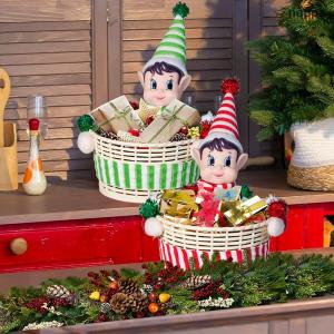 ✨[nappa] Màu đỏ và màu xanh lá cây giáng sinh ELF kẹo jar trang trí nhà Giáng sinh trang trí Giáng sinh ELF kẹo giỏ Snack hộp