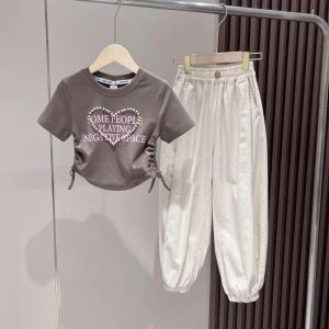Setelan Anak Perempuan Import Love Home People Tali Serut Celana Karet Saku Kancing Terbaru