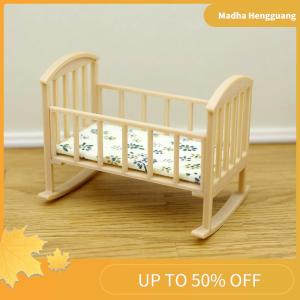 Madha 1 12 Dollhouse Mini Cradle Baby Bed Rocking Bed Model Dollhouse Simulation Furniture Decoration Dolls House Accessories Play Toy