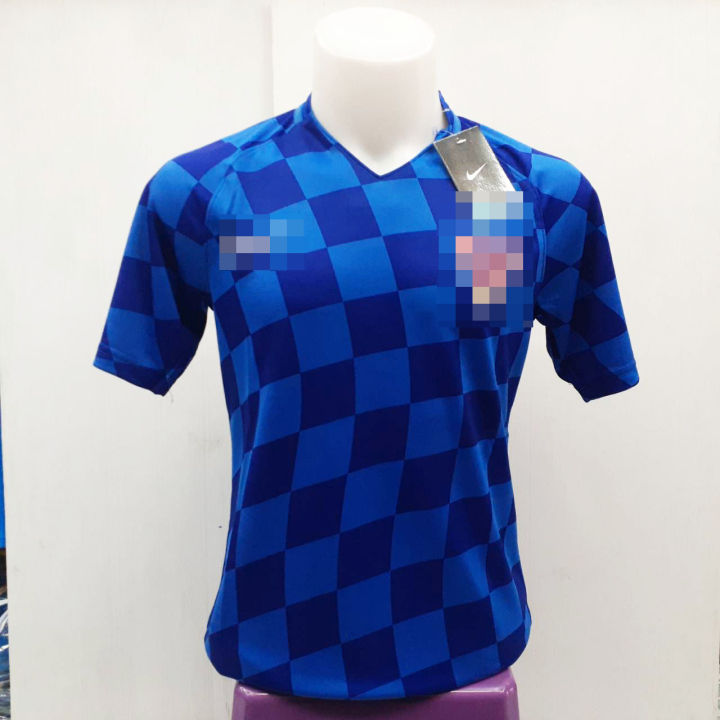เสื้อบอล แขนสั้น ตารางหมากรุก น้ำเงิน