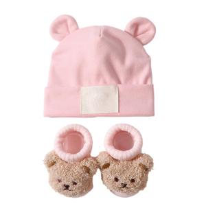 Classical Style Baby Newborn Infant Hat and Socks Set Soft Stretchy for Daily Use Cute Ear Pattern Hat Bear Head Socks
