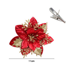 Polocat 5 cái hoa Cây giáng sinh nhân tạo mới với kẹp hoa giả lấp lánh sáng bóng trang trí Giáng sinh nhà tiệc 11cm
