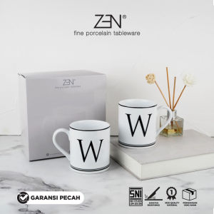 ZEN Mug Gelas Keramik Alphabet Huruf White 390 ml isi 2 pcs + Box