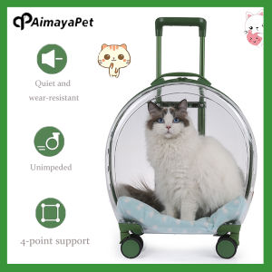AIMAYAPET Pet Trolley Case with Mats Breathable Travel Carrier Airline Portable Cat Kennel Carrier with Silent Wheel