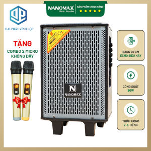 Loa Kéo Karaoke Mini Bluetooth Nanomax S-100 Bass 2 Tấc 20cm Công Suất 50W Có Đọc USB Thẻ Nhớ - Tặng 2 Mic Bluetooth - Đại Phát Vĩnh Lộc