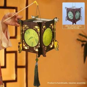 Brisa mid-autumn lantern chinese new year decoration items home 灯笼 Glowing Retro Lantern DIY Handmade Traditional Mid Autumn Craft Chinese Flower Lantern Exquisite Wooden Lamp Kit Kids