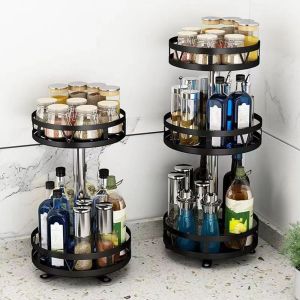 VGLPOP 360° Rotation Spice Rack Organizer Non-Skid Base Carbon Steel Kitchen Storage Tray Multifunctional Round Rotating Spice Shelf Kitchen Use
