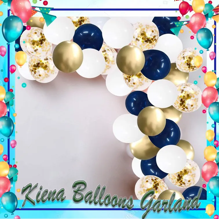 birthday decoration set for boys Navy Blue and Gold Confetti Balloon,50Pack  12inch White and Gold Metallic Balloon Latex Party Balloon Set with Gold