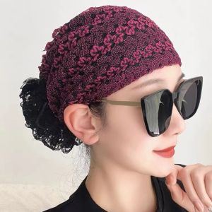 MAYIT Lace Muslim Headscarf Cap Soild Color Acrylic Fibers Muslim Headpiece Elegant African Head Wraps Women