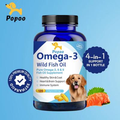 Popoo Omega 3 Wild Fish Oil Soft Gels for Dogs and Cats Supplement สำหรับผิวพรรณสุนัขและแม