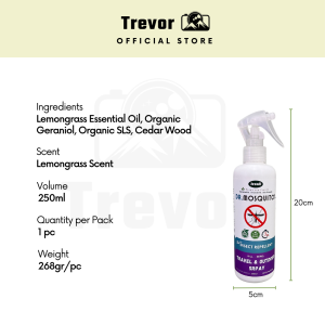 TREVOR Eco Mosquito Repellent [250ml] – Spray Nyamuk Natural Penghalau Pencegah 防蚊喷雾Kids Pets Travel Outdoor Camping Anti Insect