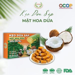 Kẹo Dừa Sáp Mật hoa dừa Vicosap không đường - Chính gốc Trà Vinh - Hộp 180g