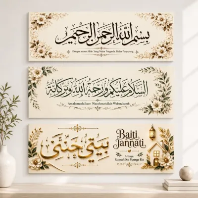 Hiasan Dinding Islami Set 3 Pcs Kaligrafi Arab Pajangan Dekorasi Rumah Minimalis 30x10 CM