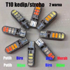 SATUAN LED SENJA T10 8LED NYALA 2 WARNA 12V&24V MOBIL / MOTOR /BUS / TRUK