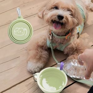 OTYRF TPE Macaron Pet Bowl 350ml Cartoon Pattern Portable Pet Bowl Dog Food Water Container Collapsible Puppy Feeding Bowl Outdoor Travel