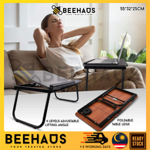 BEEHAUS Adjustable Foldable Table Cup Holder Bed Laptop Table Portable Computer Desk Breakfast Table Meja Lipat