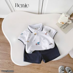 Set bộ Polo Xe tinh nghịch bé trai áo thun polo tay ngắn và quần short 9kg tới 28kg BERNIE T1125B08Đ