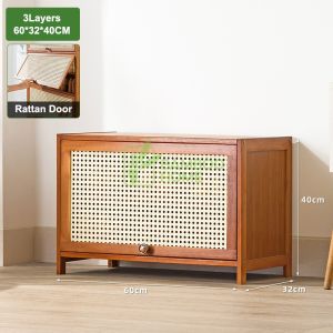 LACCOHUG Bamboo Flip Door Shoe Cabinet Imitation Rattan Woven Door Brown 3-11 Layers Bamboo Shoe Rack Rak Kasut Murah