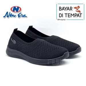 FIURI - NEW ERA - SHEILA SABRINA 37-41 MAROON - SEPATU KETS OLAHRAGA WANITA -  SNEAKERS SEKOLAH KULIAH CEWEK - SEPATU CASUAL RAJUT SLIP ON - FASHION WANITA