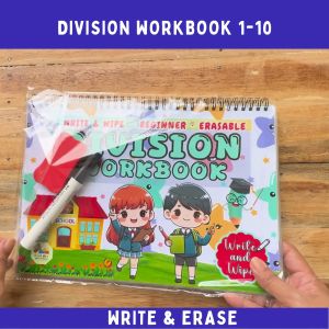 Write & Wipe Division Workbook Erasable Math Practice Preschool & Kinder Age 6-9