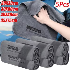 5pcs Microfiber Car Towels Car Detailing Towel Thicken Water Absorption Car Rag Soft Anti-scratch Cleaning Towel Double Layer Plush Wiping Cloth for Car Washing/Household Chores