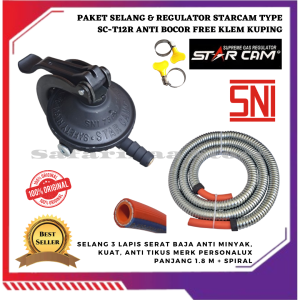 REGULATOR STARCAM ANTI BOCOR METER / NON METER + PAKET SELANG 5 LAPIS SERAT BAJA 1000 PSI FREE KLEM