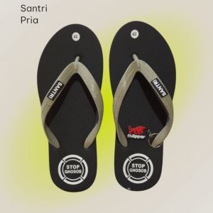 Sandal Pria Jepit Santri Krem/Hitam - Sandals Karet Empuk RIngan Anti Slip