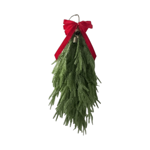 VELORUMH Teardrop Shape Christmas Swag With Bells Flexible Bendable Teardrop Wreath Christmas Tree With Bowknot Artificial Pine Garland Door Hanging