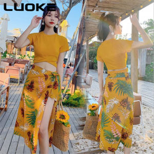 LUOKE Women Swimwear Split three-piece set fashion blue color With chest pad without steel support swimming suit women korean style