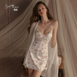 ZEEMIN ชุดชั้นใน Guiruo เซ็กซี่ลึก V บวกแผ่นเต้านมย้อนยุคดอกไม้ขนาดใหญ่แขวนชุดนอนเสื้อคลุมด้านนอกชุดบ้าน 3974