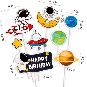 DINOSO Set Dekorasi Cake Topper Hiasan Kue Ulang Tahun Tema Astronot Luar Angkasa / Topper Kue Astronaut Roket