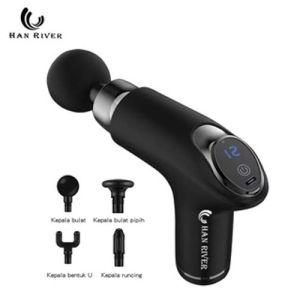 HAN RIVER Fascia Massage Gun Electric Massager Vibrating | 6 Speed Mode | USB Type-C Charge | Carry on 4 Heads Massager for Back Pain Portable (Black)