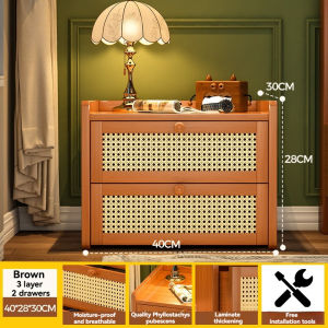 Bamboo Bedside Table Bedroom Side Table With Rattan Door Drawer Bedside Cabinet