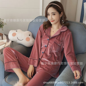 Korean Style Gold Velvet Pajamas ins Style Pajamas Womens Autumn and Winter Diamond Velvet Internet Hot Two-Piece Suit Homewear