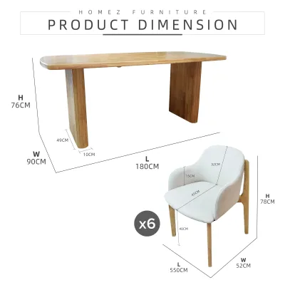 KitchenZ BOSSLY 6 Seater Solid Wood Dining Set Oeko Fabric - DT-BOSSLY-OAK+DC-SHEFFIELD