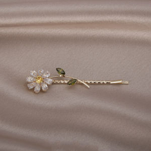 ที่สวยหรูเพทายดอกทานตะวันกิ๊บสาวเรียบด้านคลิปดอกไม้บ๊อบบี้ขาคลิปคำ Headwear อุปกรณ์ผม