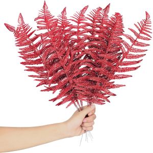 Nuvox 10 Pcs Christmas Glitter Leaves Artificial Flashing Leaves Tropical Leaf Wedding Pick Flower Arrangement Wreaths DIY Hanging Ornament for Wedding Party Decoration